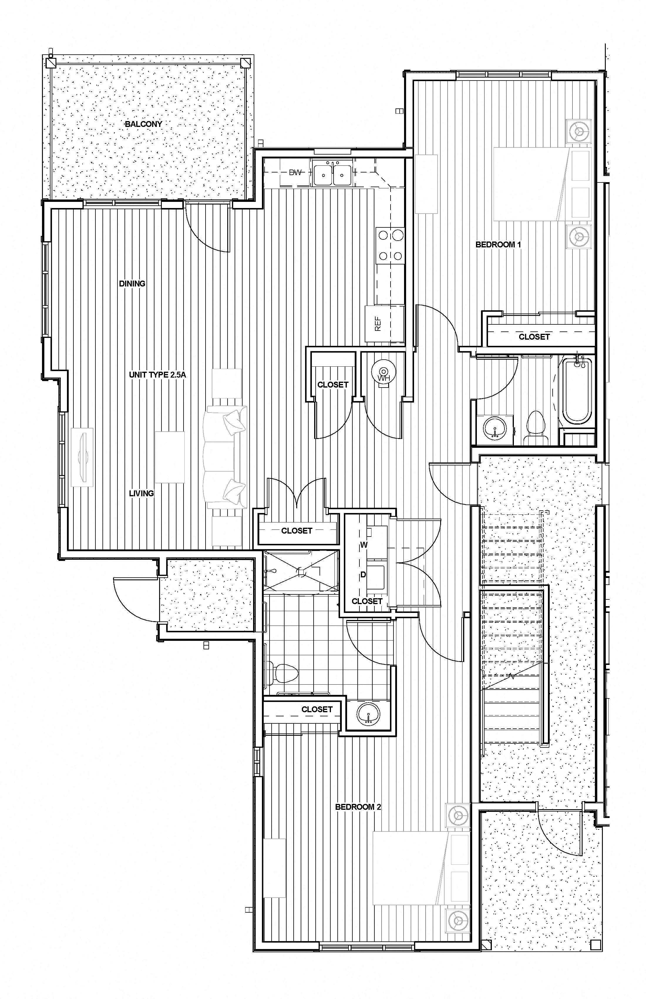 Floor plan for 2 beds, 2 baths, 1309 sqft